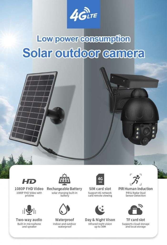 4G GSM Metal Wireless Outdoor Solar HD PTZ security camera