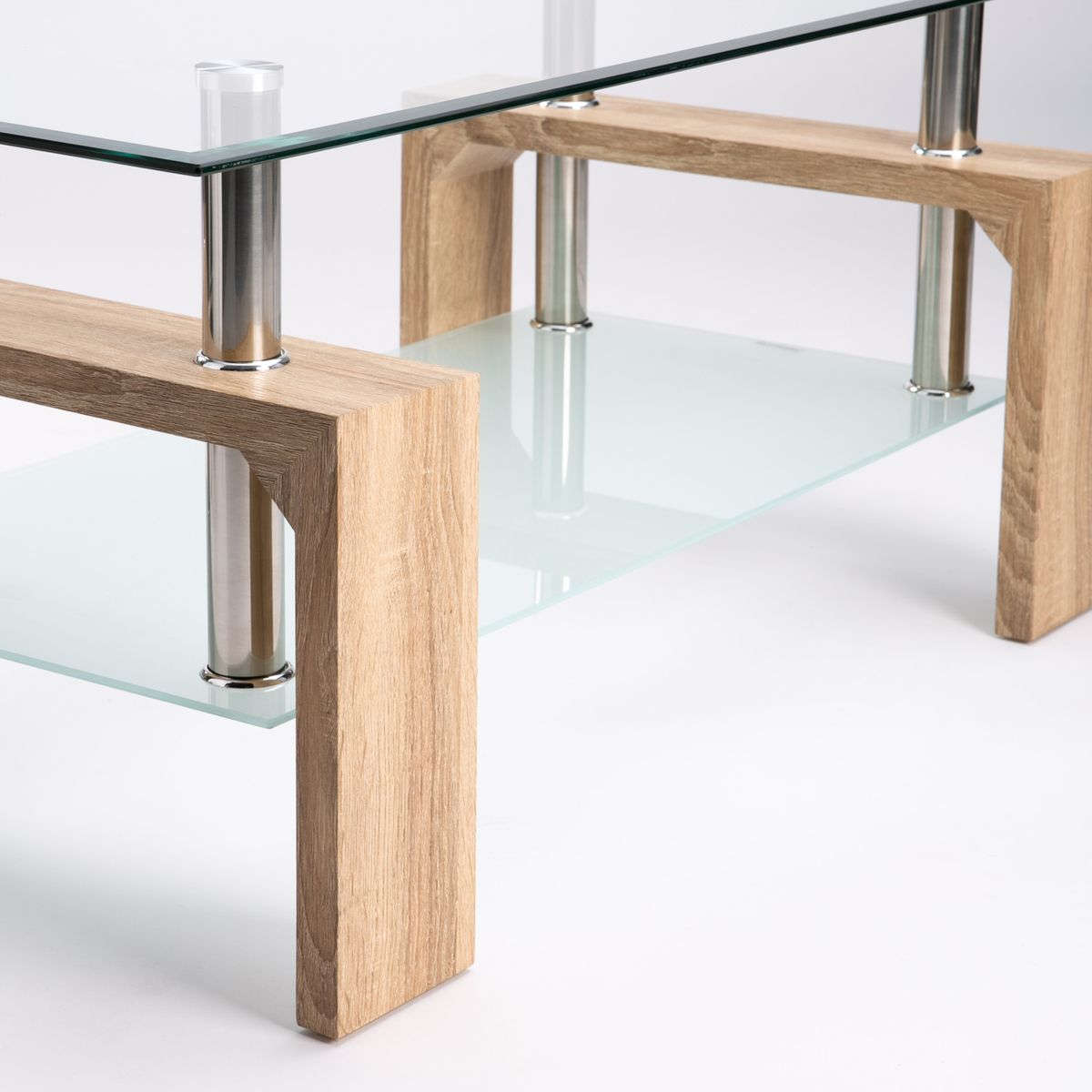 Modern two tier glass coffee table in - Oak