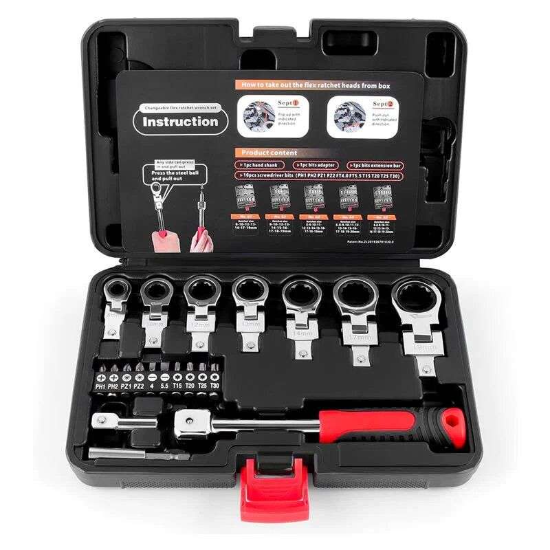 20 Pieces Changeable Flex Ratchet Wrench Set