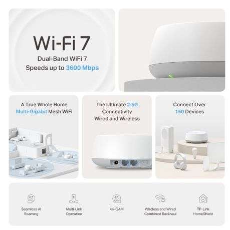 Tp-Link - Deco BE25 BE3600 WiFi 7 Mesh , Dual 2.5Gbps Ports, HomeShield - 3 Pack - Tp-Link - Deco...