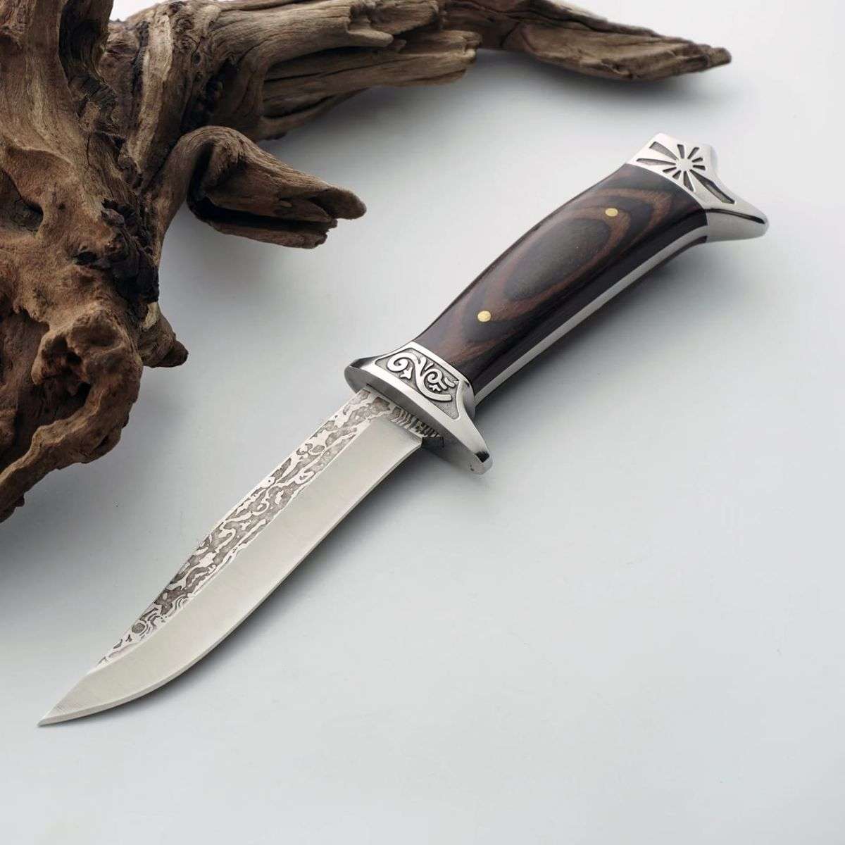 Simulated Damascus Blade Knife With Leather Sheath AC1206