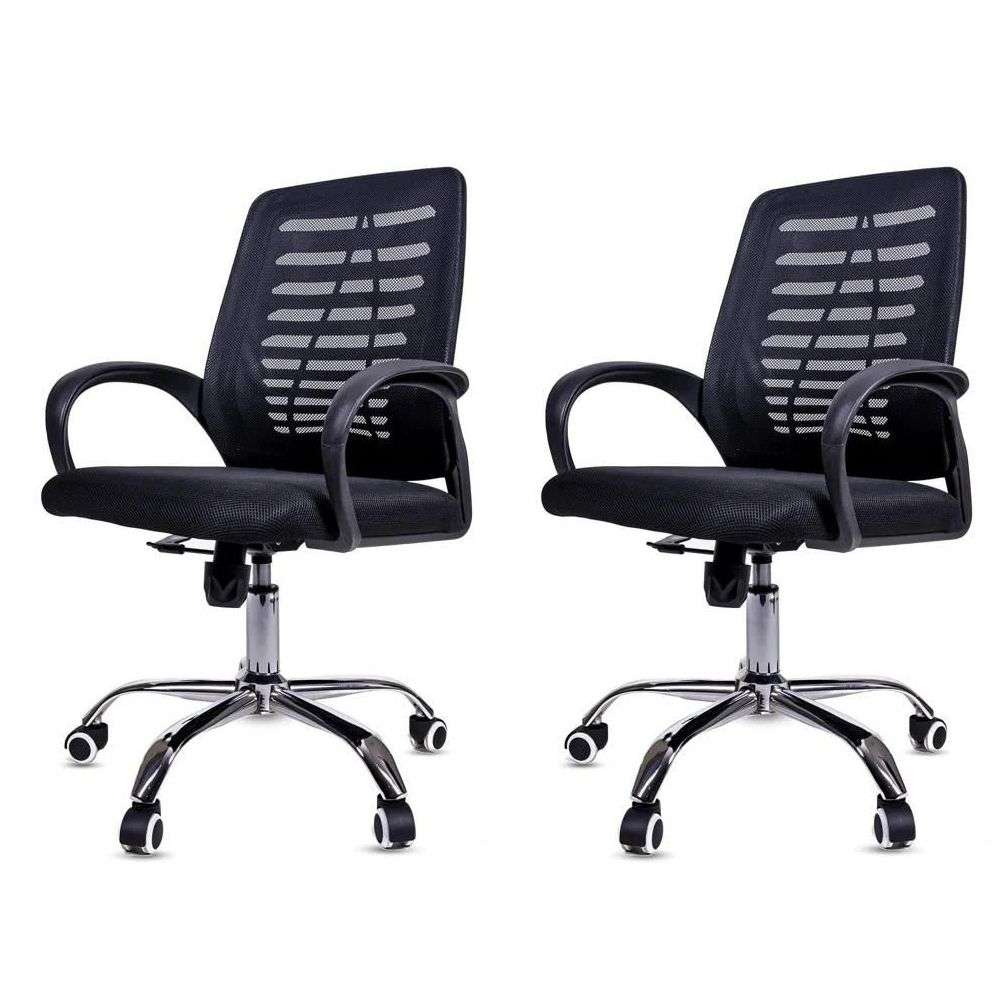 Office Chairs -Mesh 360° Swivel Office Chair With Armrest - Black Colour