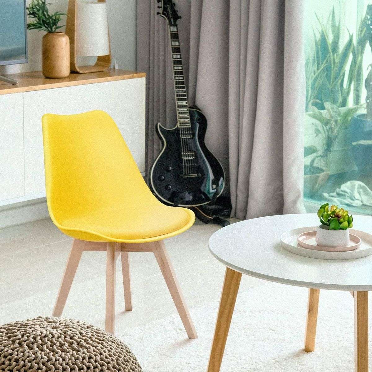 Dining Chairs - Cushioned Seat - Pack of Six - Yellow Colour