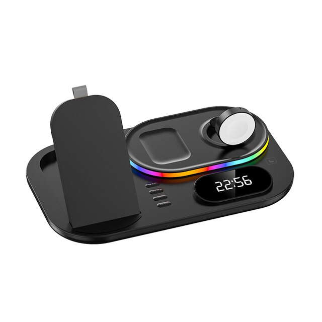 Andowl 30W 4 in 1 Wireless Charging Dock With RGB Lights and Clock