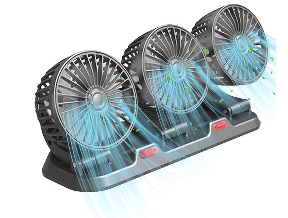 Car Fan 3 Head Fan for SUV - USB/12V/24V Cooling Fan 2 Stage Car Fan-Black