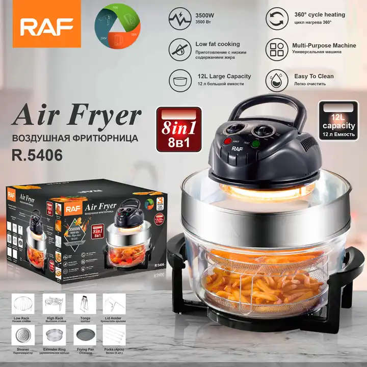 3500W Multi-cooker Glass Air Fryer Electric Convection Halogen Oven