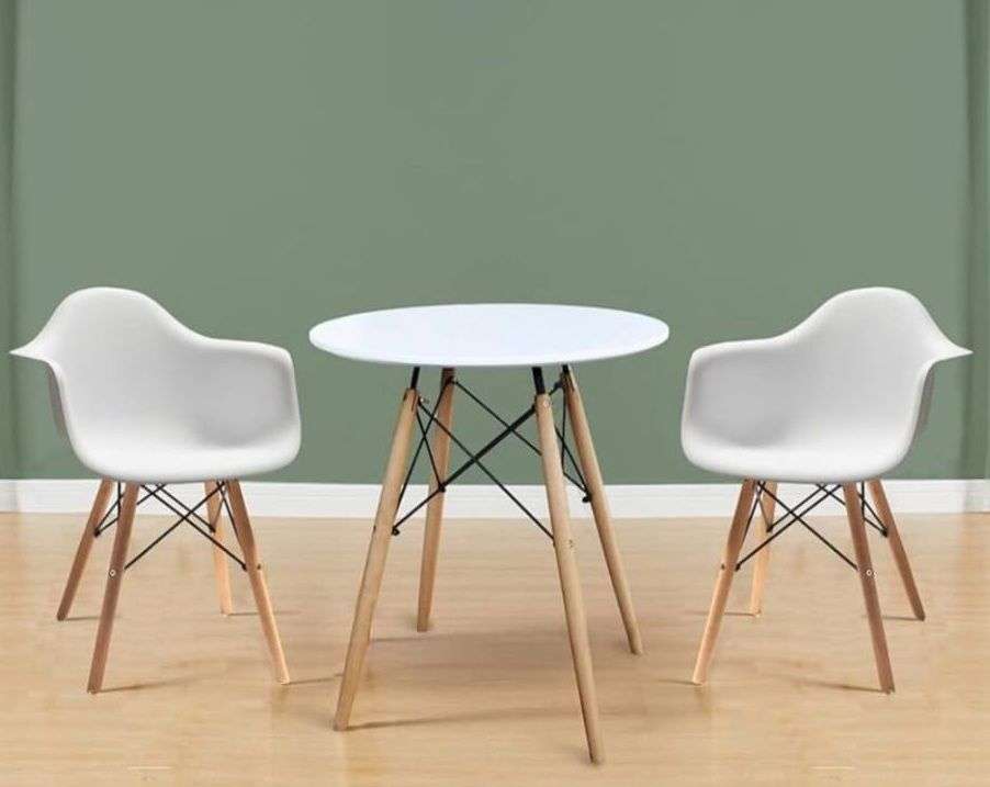 Simple 3 Piece Dining Set-Round Table and 2 Bucket Chairs