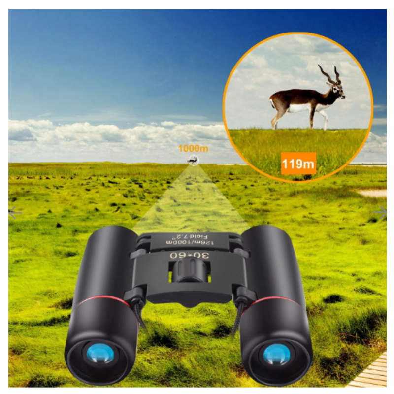 Compact 30x60 Binoculars, 10× Magnification, 126m/1000m Field View, 155g, Black