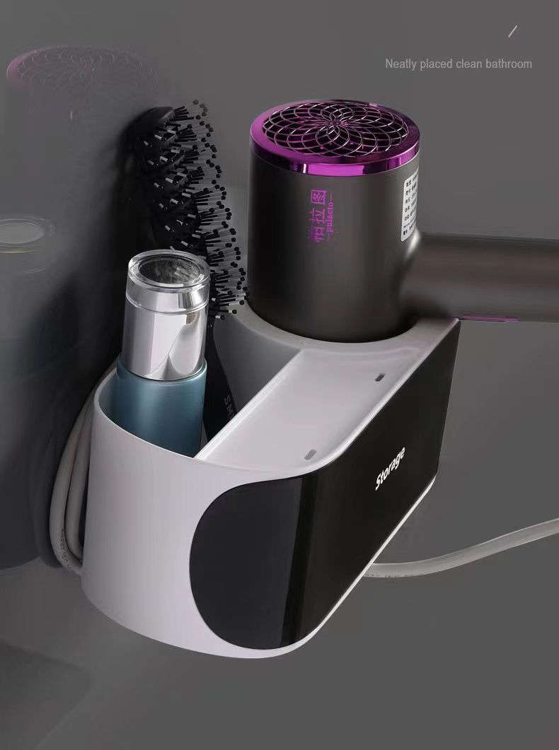 Wall Mounted Hair Dryer Organizer - Black