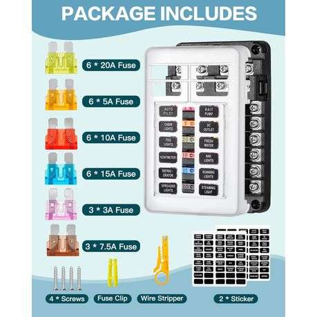 Blade Fuse Box, 12V/24V/32V Fuse Box with Negative Bus for Car & Vehicle Use
