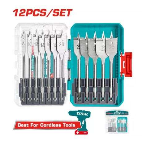 Total Tools - Flat wood Drill Bits set -12pcs - Total Tools - Flat wood Drill Bits set -12pcs