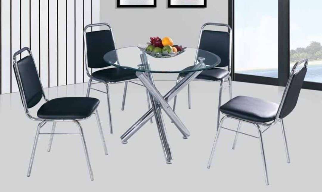 Simple Five-Piece Dining Set, Round Glass Table and Four Chairs