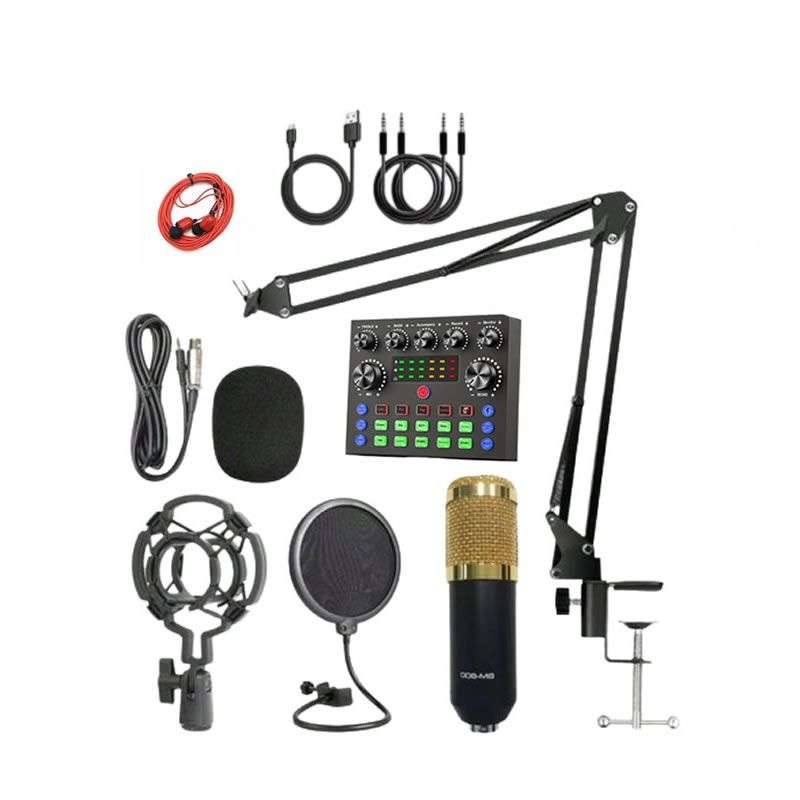 Andowl Q-SK8 Podcast Studio Condenser Microphone With Sound Card Set