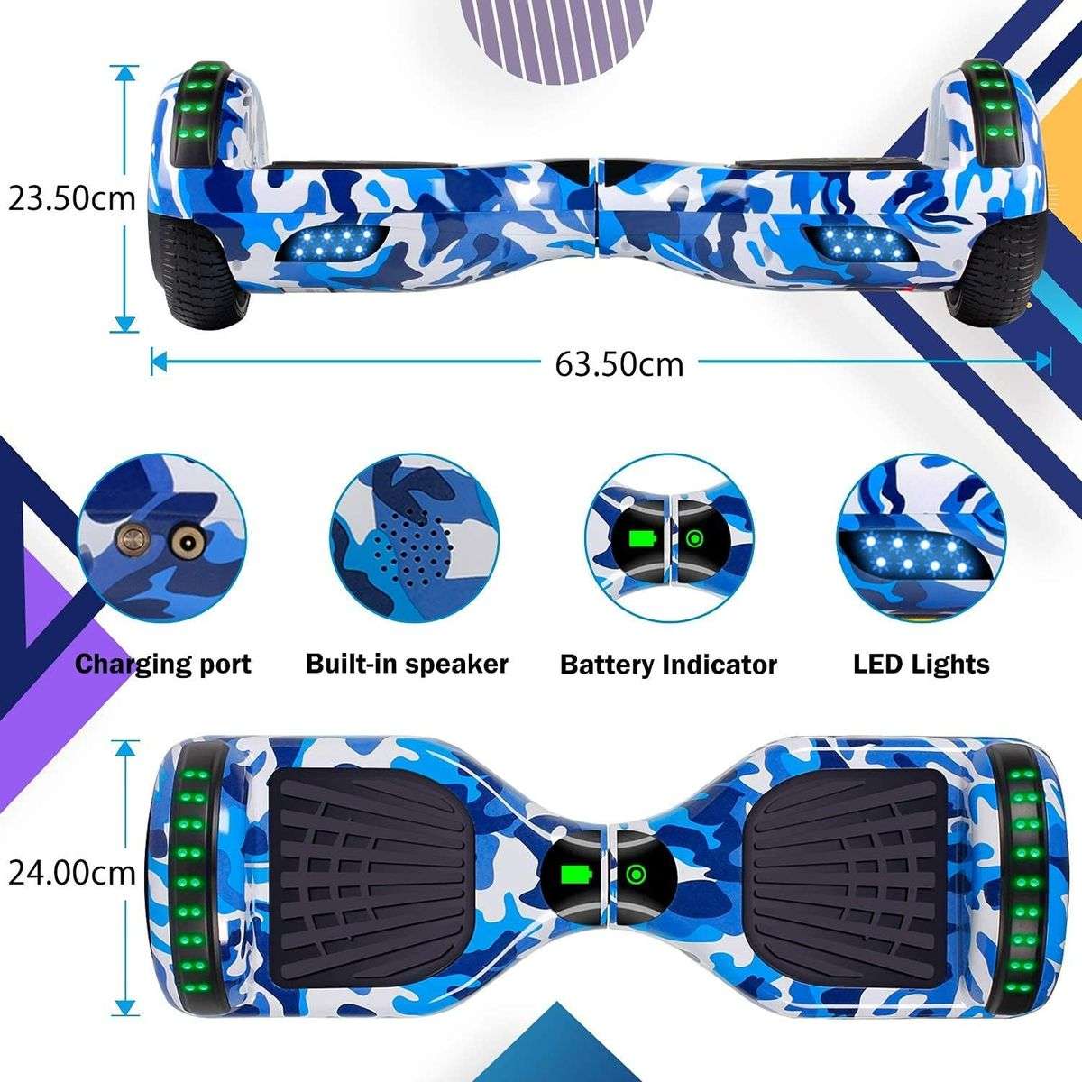 6.5 Inch Smart Auto Balance Hoverboard With Bluetooth Speaker - Galaxy