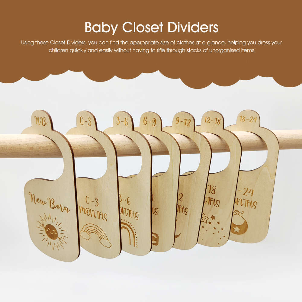 7pc Wooden Baby Closet Dividers Double Sided Tags by Months - Home