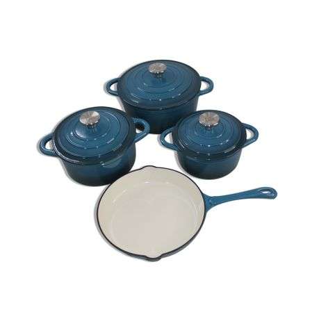 LMA 7 Piece Cast Iron Dutch Oven Cookware Set - Teal (PLEASE READ DESCRIPTION)