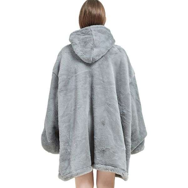 Unisex Grey Oversized Plush Hoodie Blanket