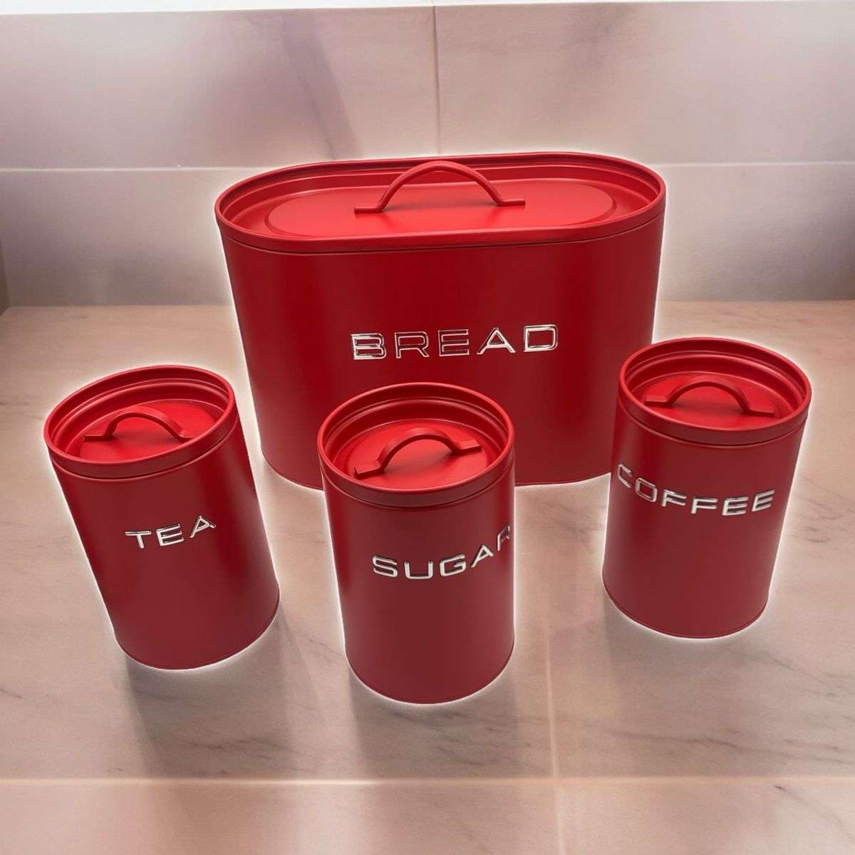 Breadbin and Cannister 4 Piece Set - Red