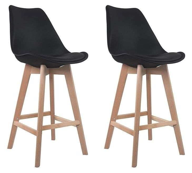 Modern And Stylish Padded Bar Stool - 2 Pack - Black