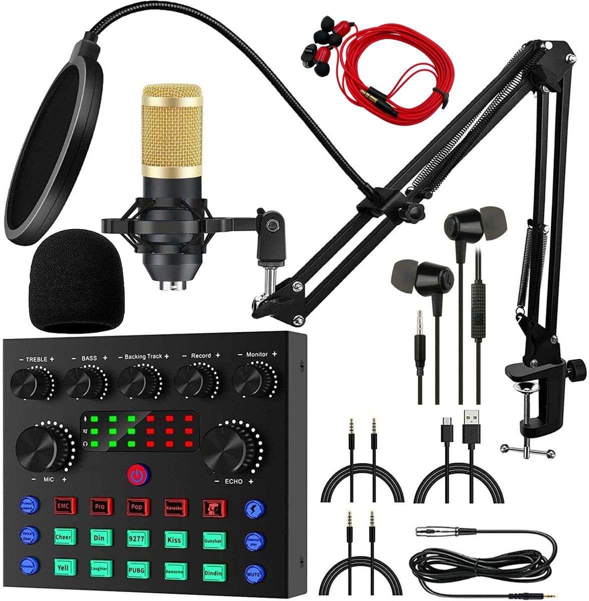 11 Piece All In One DJ Mixer & Studio Broadcast Microphone Set