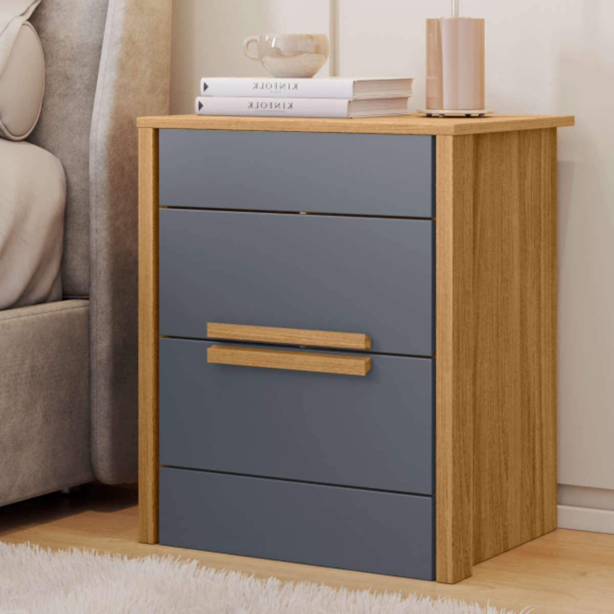 Modern 2 Drawer Bedside Table - Grey