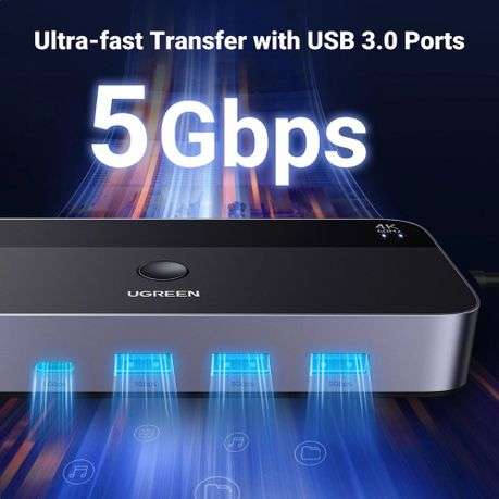 Ugreen - 4K@60Hz HDMI KVM Switch (2 In 1 Out)-Grey - Ugreen - 4K@60Hz HDMI KVM Switch (2 In 1 Out...