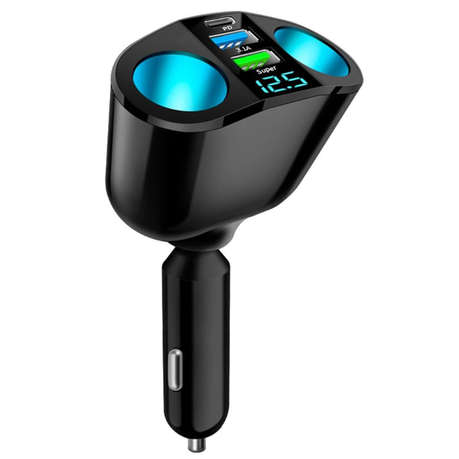 Car Cigarette Lighter Dispenser, 2 Outlet Adapter with LED Voltmeter for Car & Vehicle Use