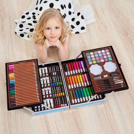 145Pcs Kids Painting & Drawing Art Set With Aluminium Case - Pink