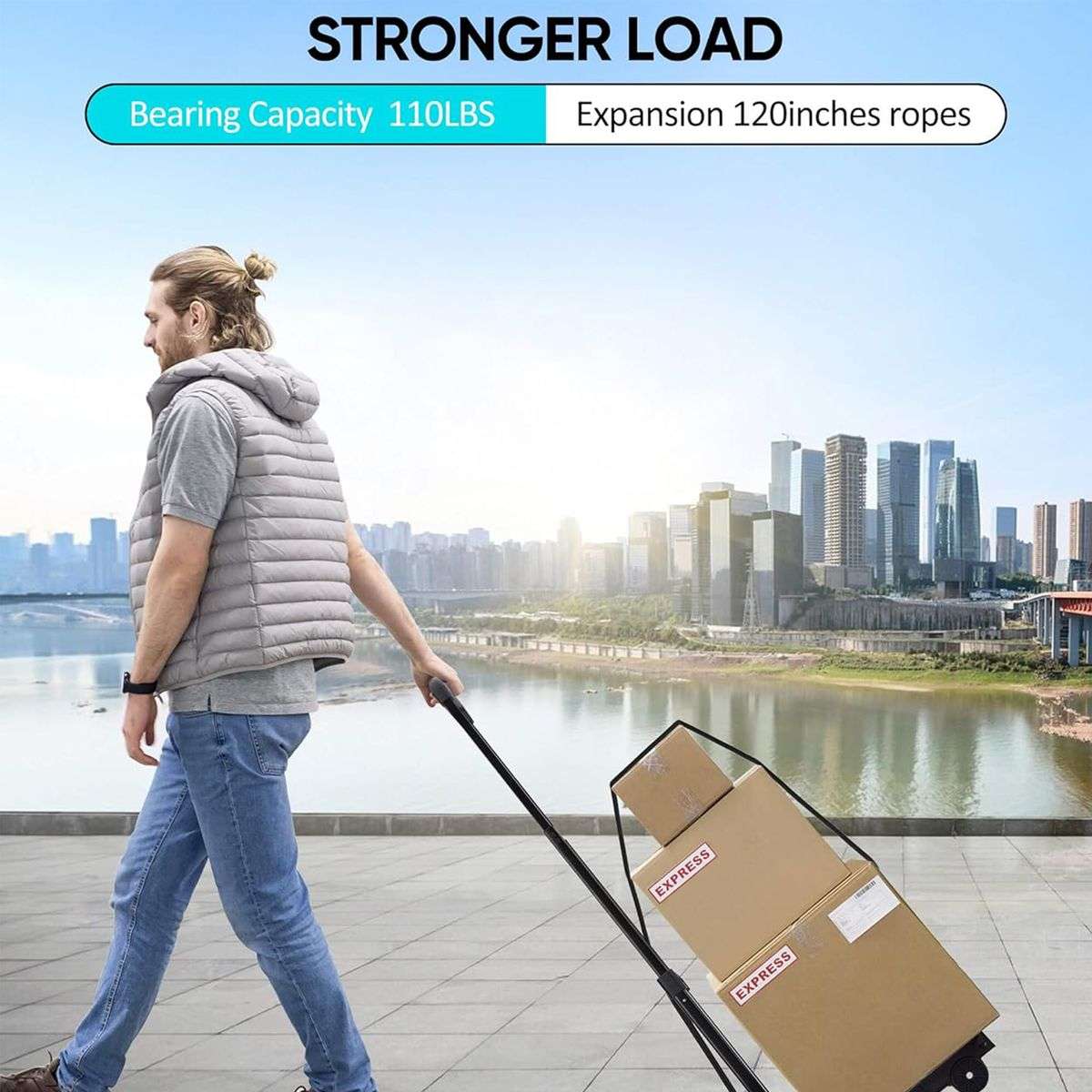 Foldable Hand Truck Dolly with 2 Wheels Portable Trolley Cart Capacity 25kg