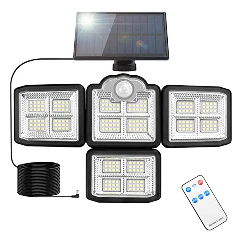 198 LED 4 Head Solar Sensor Light Rotatable with Split Solar Panel Remote in-built Lithium Battery