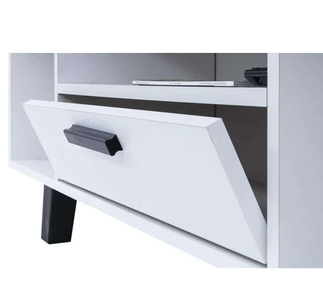 Modern TV Unit with Hinged Storage Door & Open Shelves - MDF Superwood -White