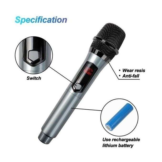 2Pc Wireless Handheld Microphone Set With Rechargeable Receiver & Batteries