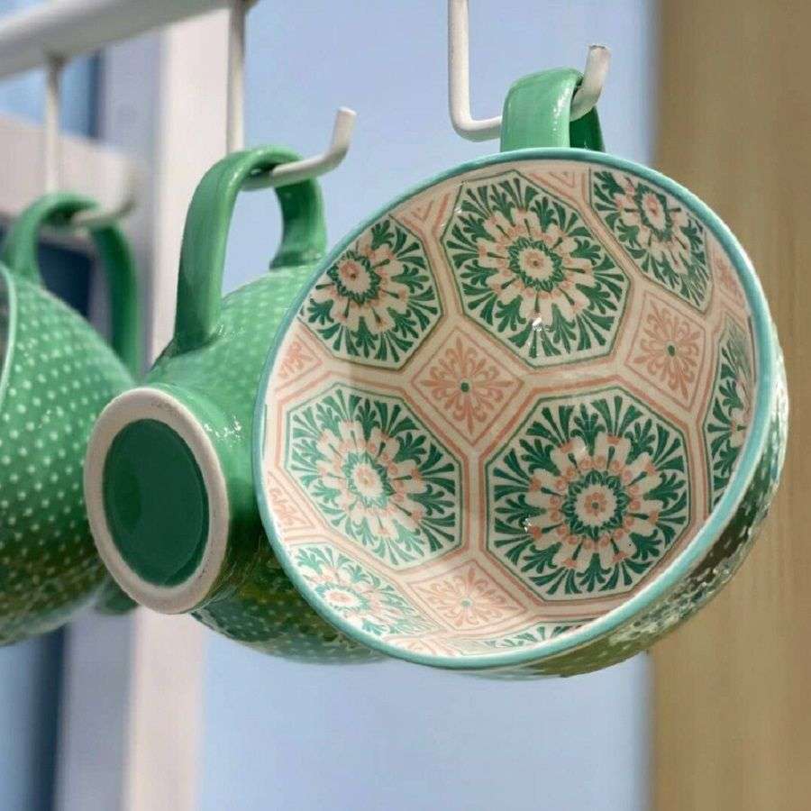 Porcelain Art Breakfast Mugs- Green