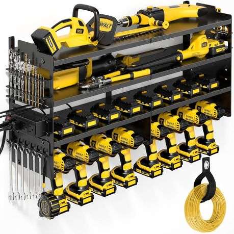 Stylish 4 Tier Large Capacity Wall Mount Tool Organizer, Metal Garage Storage Rack