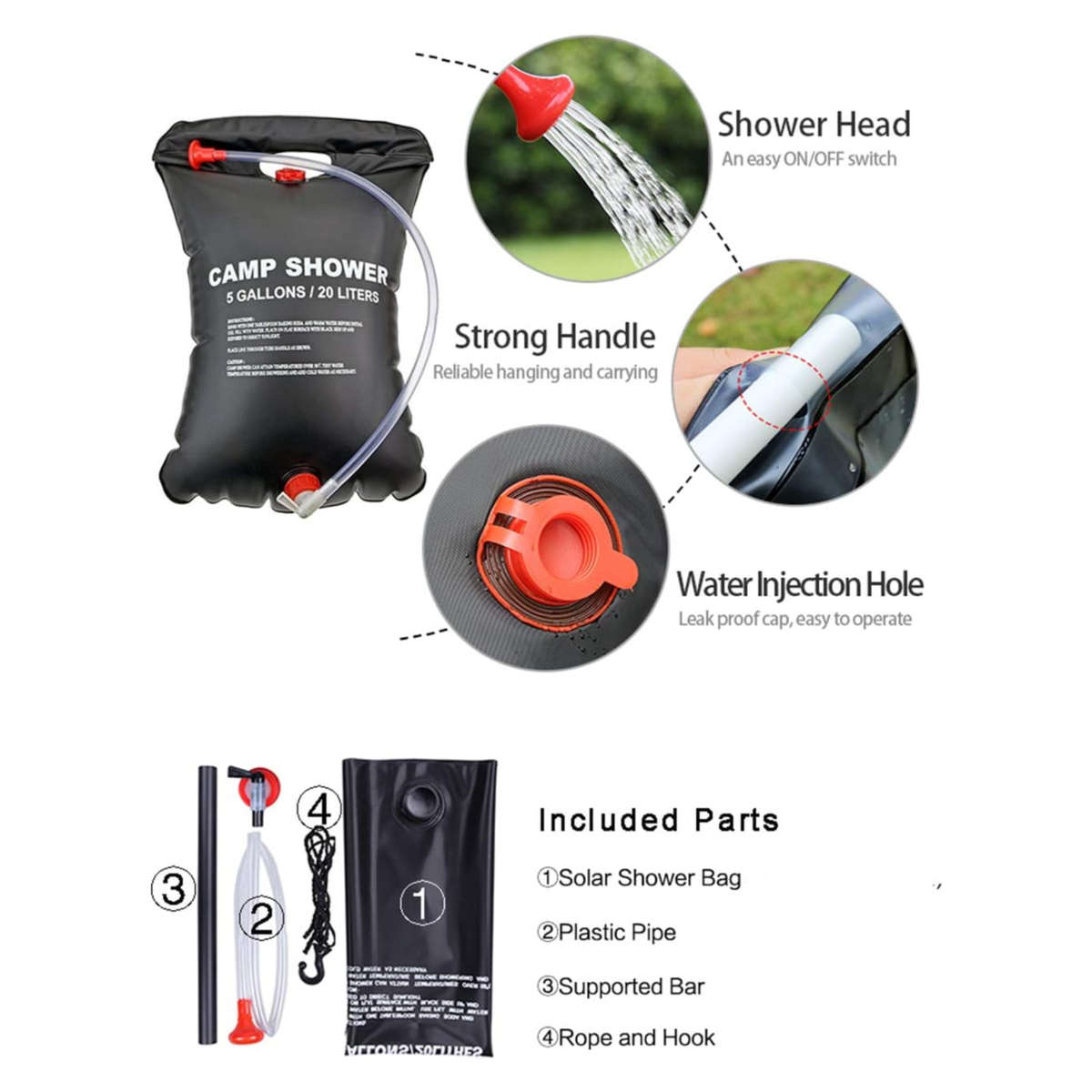 20L Solar Shower Bag - Heats up to 50 Degrees !!