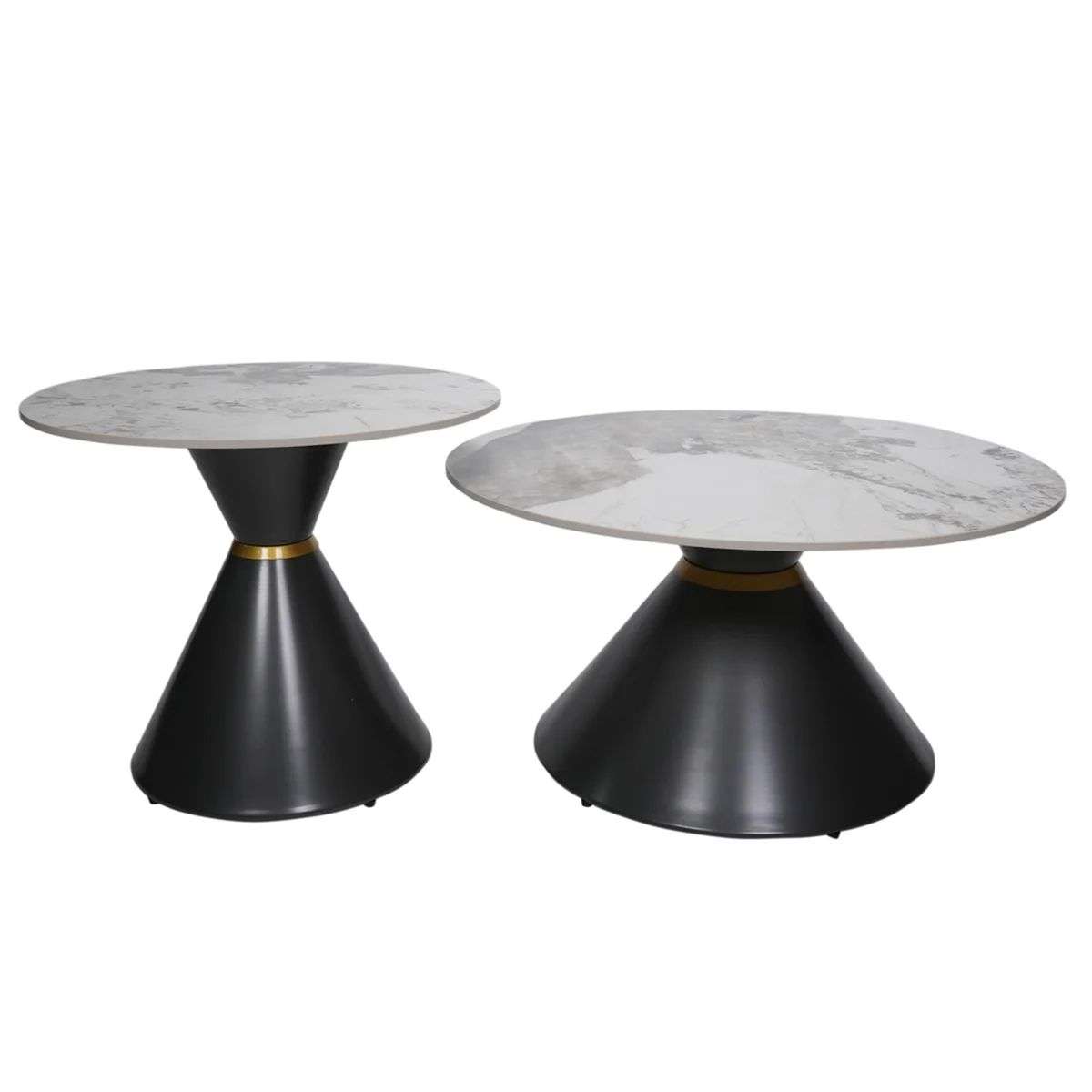 Metal Base and Marble Glass Top Coffee Table Set - 2 Piece Set