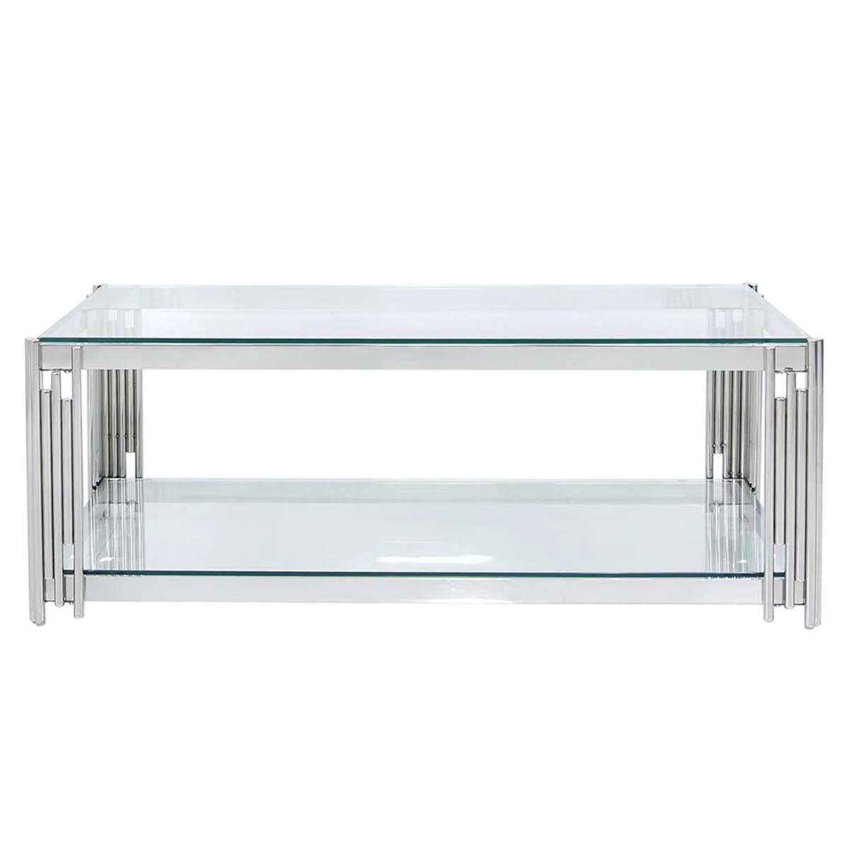 Rectangular Tempered Glass Top Coffee Table with Steel Frame-Gold or Silver