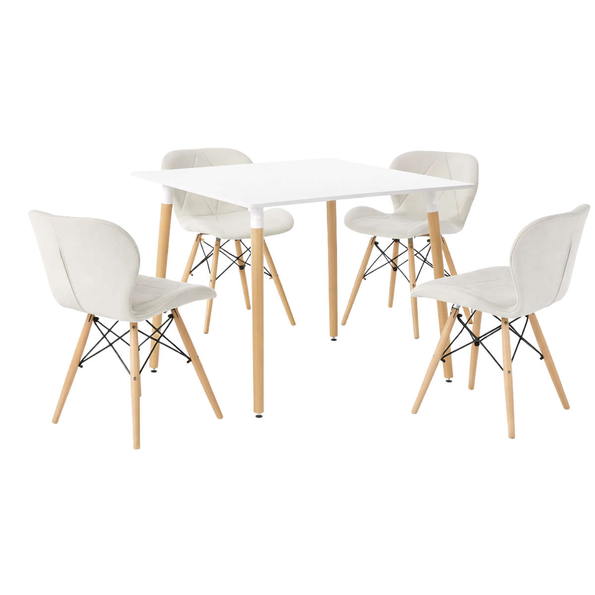 Modern White 5-Piece Dining Table Set With 4 Upholstered Chairs