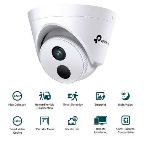 Tp-Link - Vigi C440I 2.8mm 4MP IR Turret Network Camera, Smart Detection - Tp-Link - Vigi C440I 2...