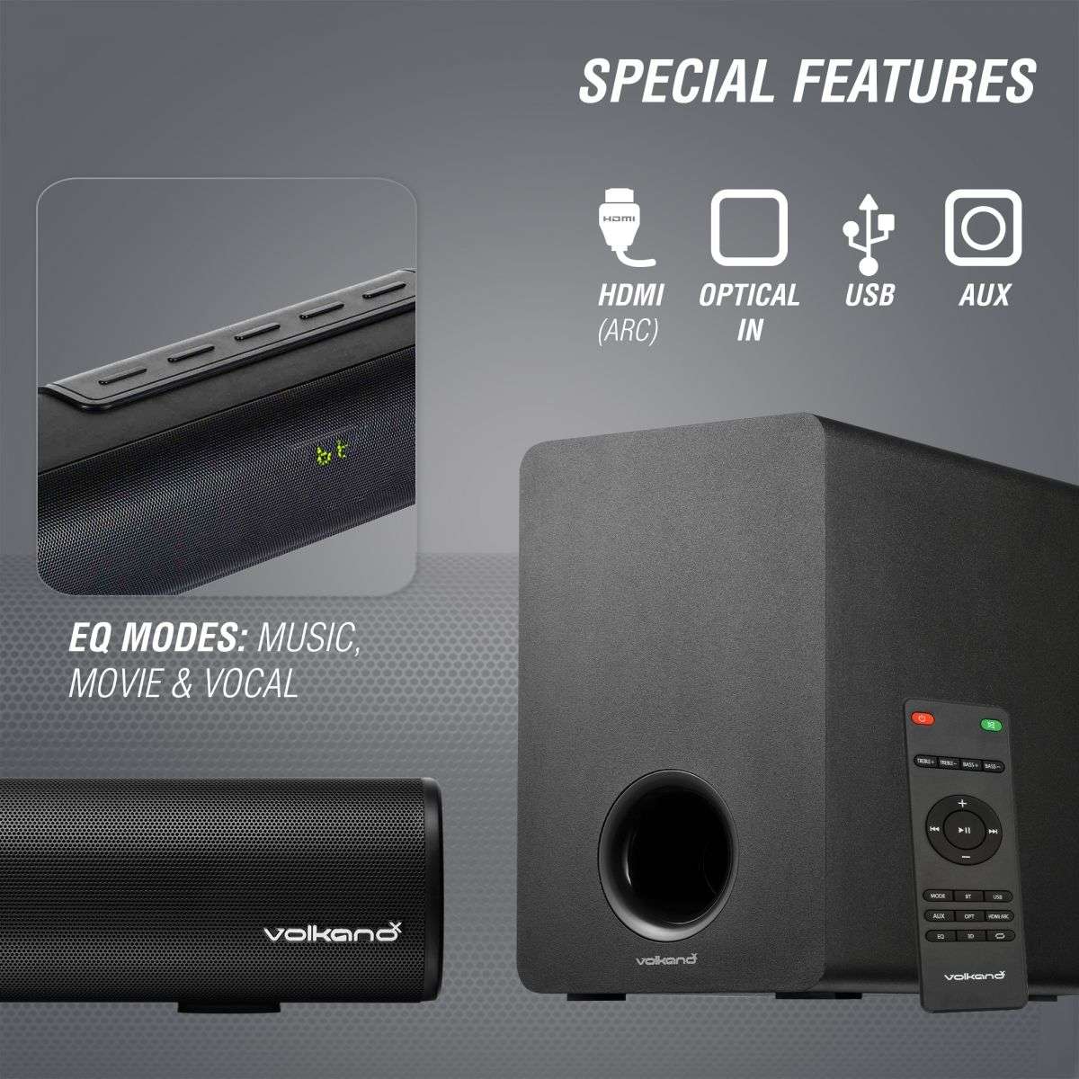 VolkanoX Hypersonic Series 120W 2.1 Soundbar with Remote Control