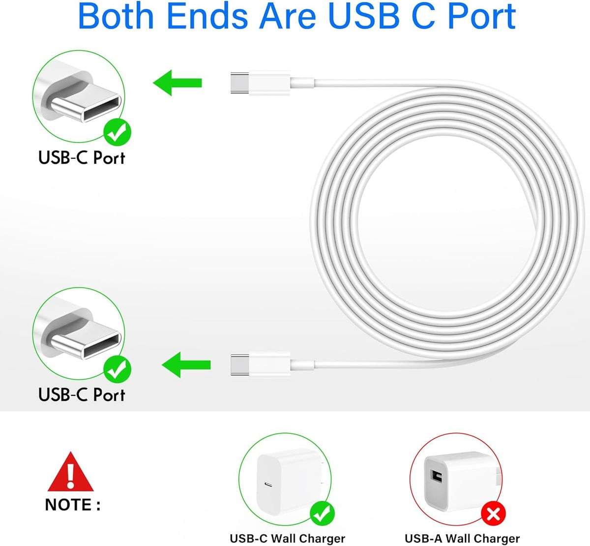 USB C to USB C Fast Charging And Data Sync Cable - 1m White Cord