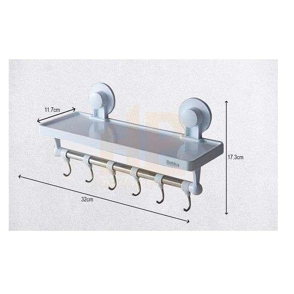 Bathlux Shelf With Hanging Hooks And Suction Cup-30136