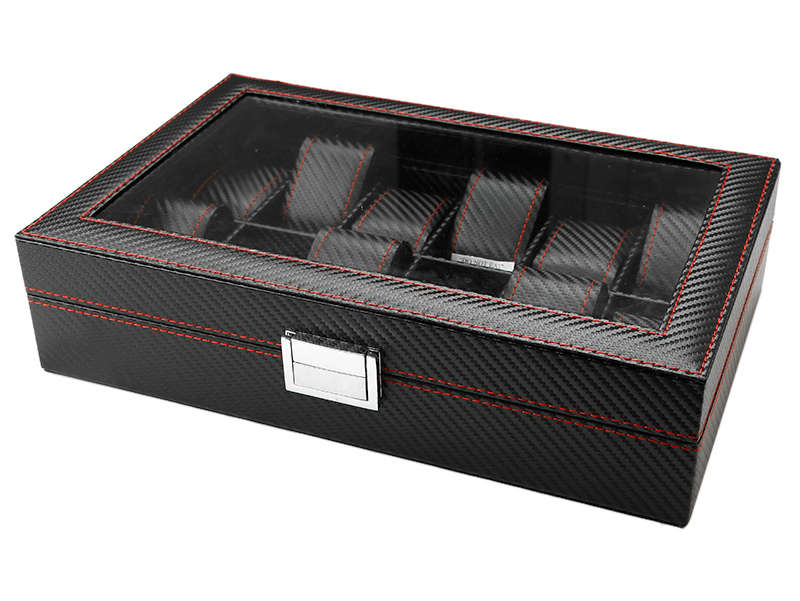 Jack Brown Luxury 12-Slot Carbon Fiber Watch Display Box - Black