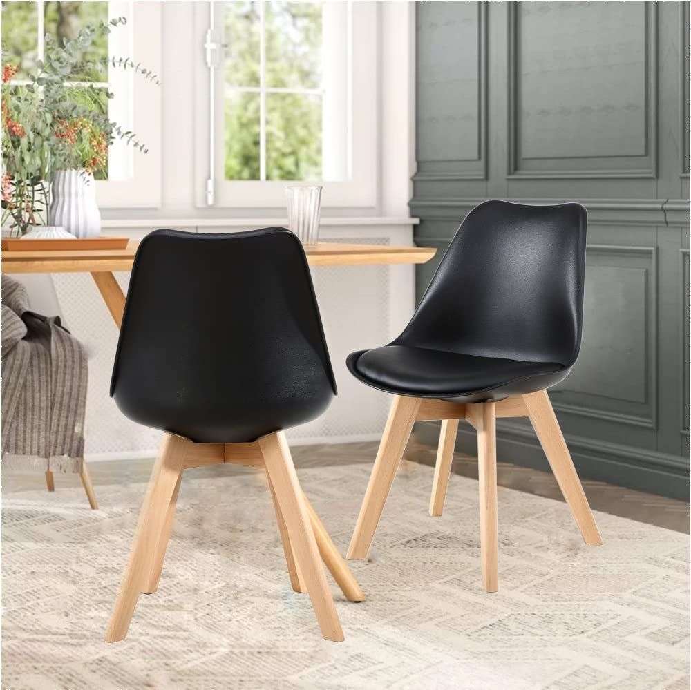 Modern Scandinavian Dining Chair - Black- 2 Pack