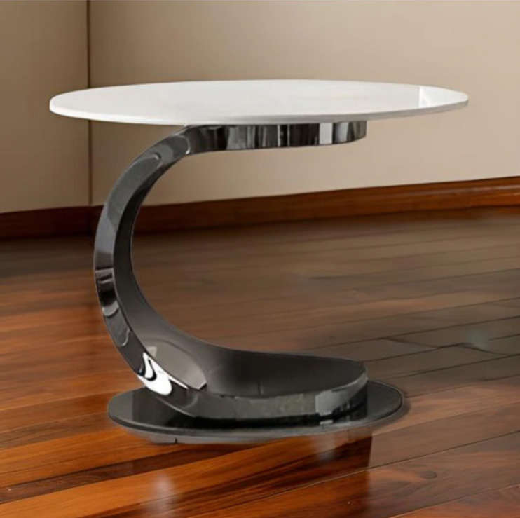 Modern Light Luxury Black Stainless Steel Marble Side Table