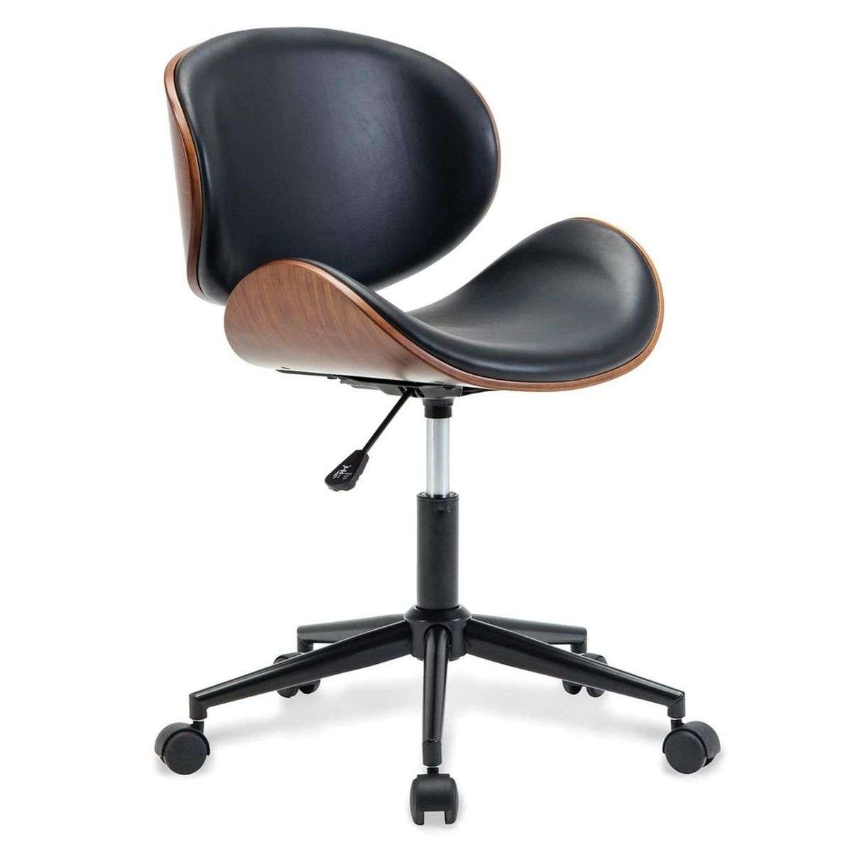 Ergonomic U-type Backrest Wood 360° Swivel Office Chair With Gas lift - Black Colour