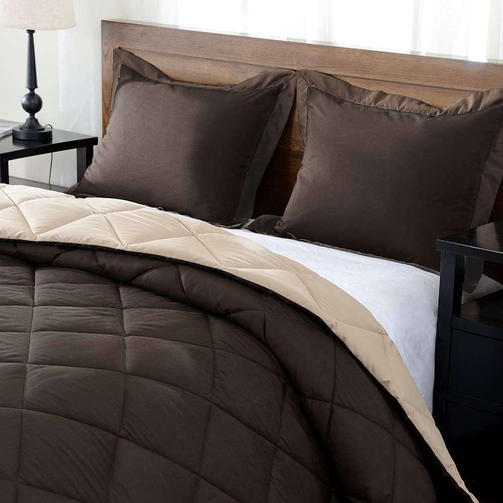 5 Piece Reversible comforter Brown Tan - Double