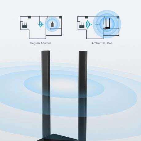 Tp-Link - Archer T4U Plus - Dual Antennas High-Gain Wireless USB Adapter - Tp-Link - Archer T4U P...