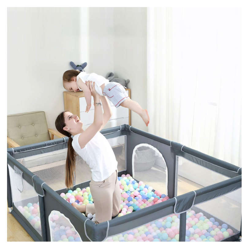 Baby and Toddler Double Door Safety Play Pen with 360 Views - Grey