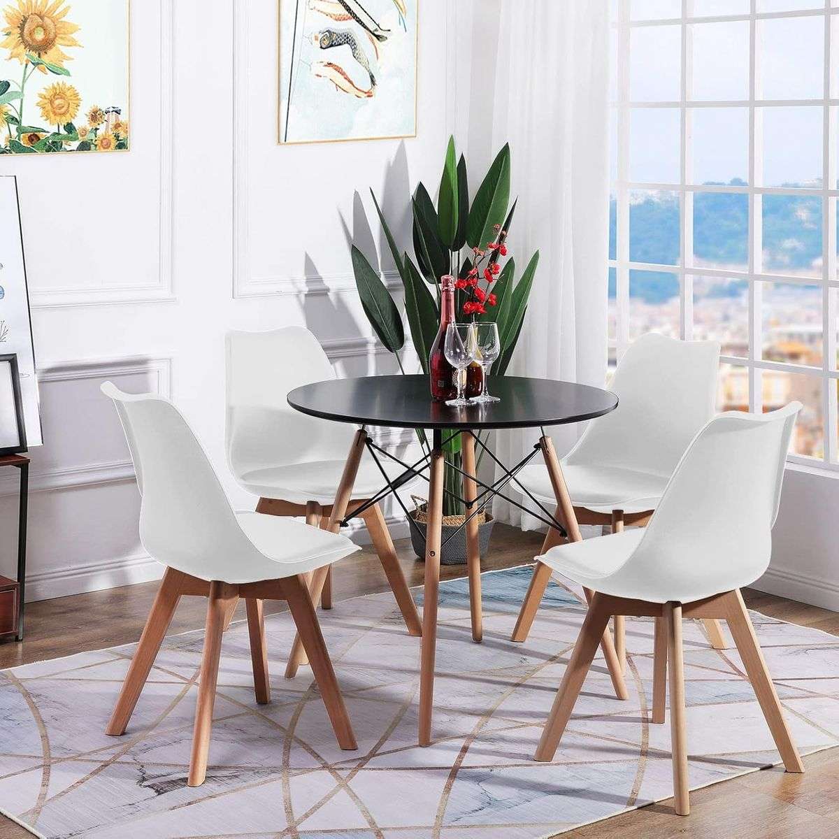 Kitchen Set of 4 Chairs Black Wooden Dinning Table